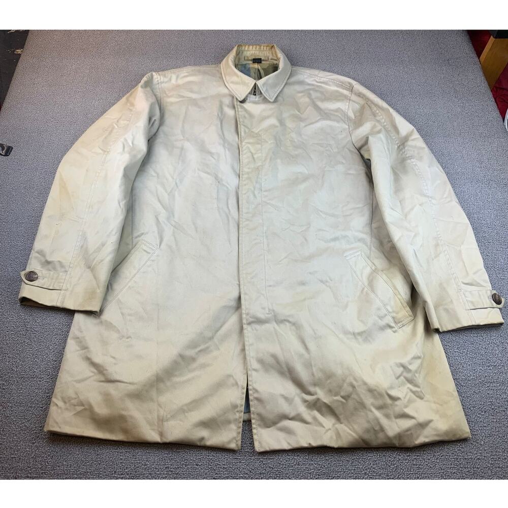 J. Crew Men's XL Beige Green Blue Full Length‎ Checkered Plaid Lined Rain Coat